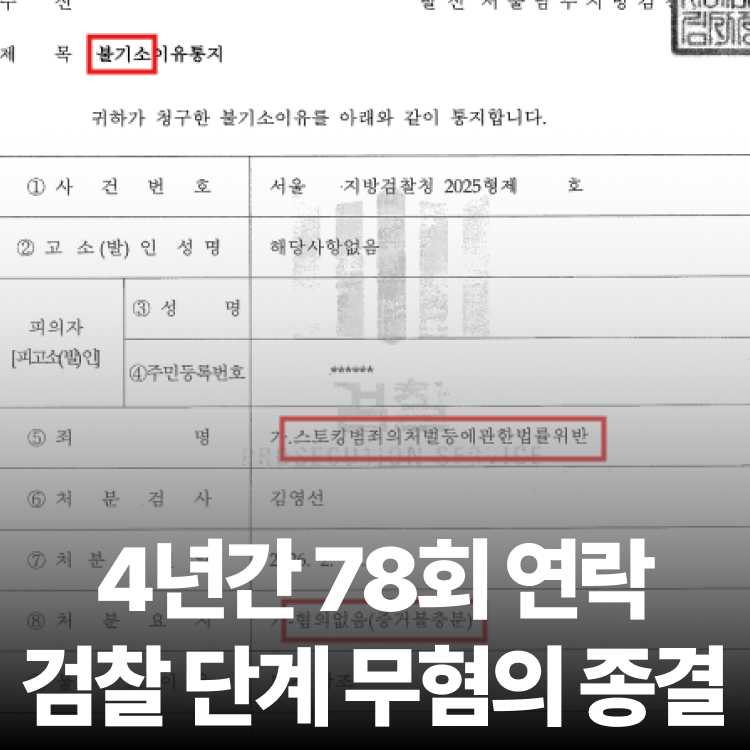 4년 연락 혐의없음 - 스토킹전문변호사